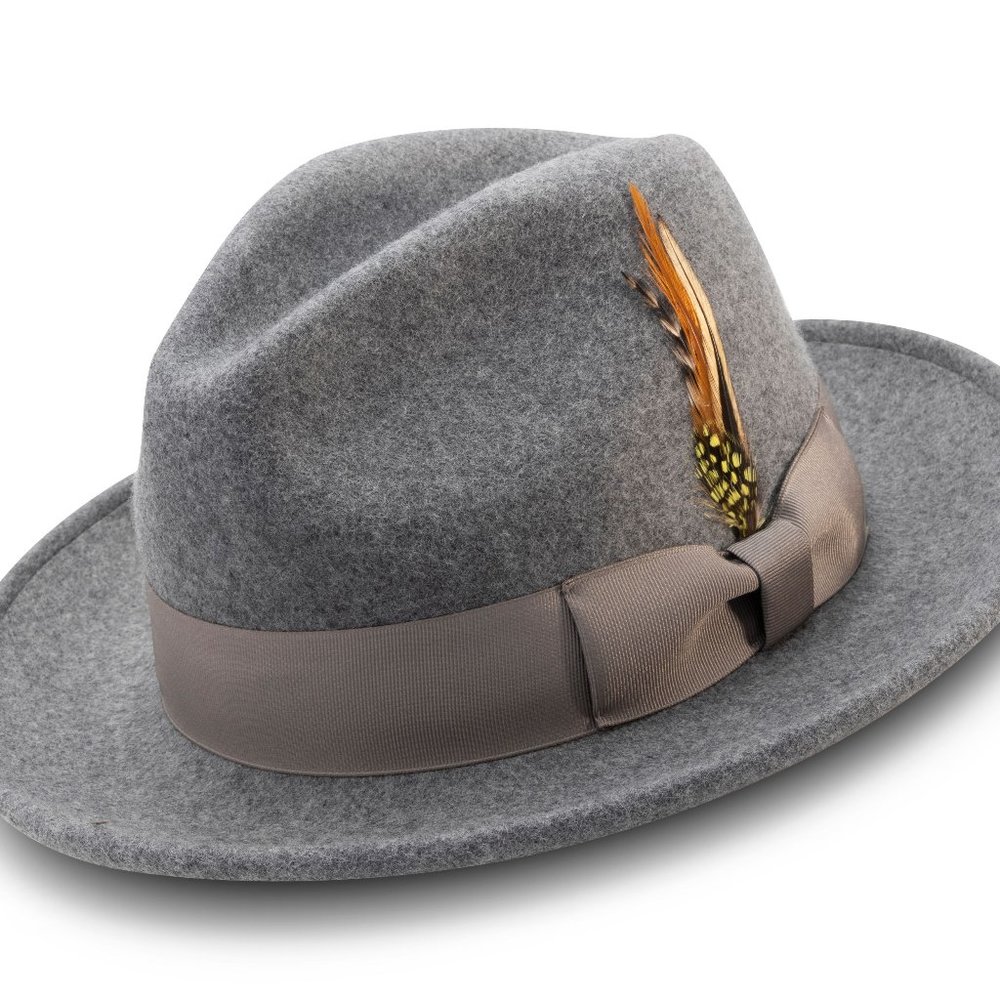 Montique Grey Lightfelt 2 ½" Wide Brim Wool Felt Pinch Hat                  H-60